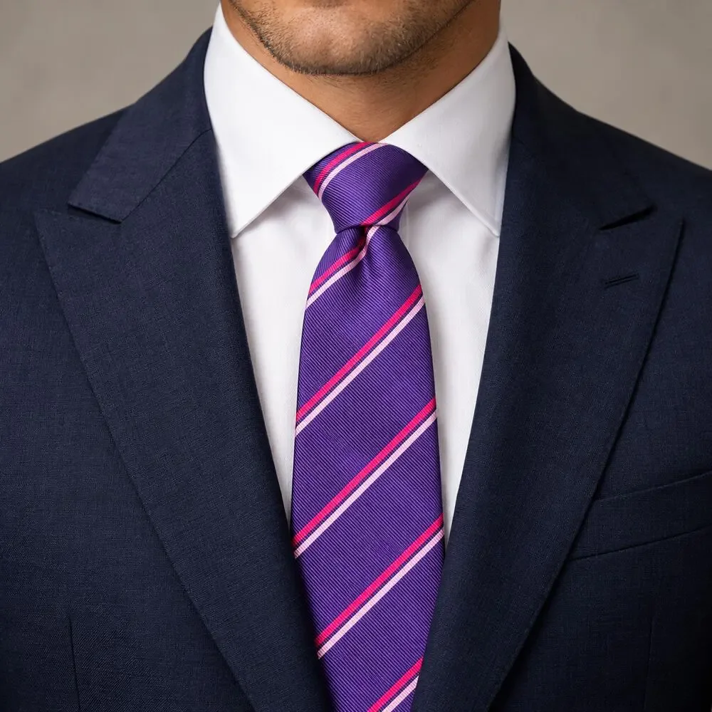 Turnbull & Asser Neiman Marcus Silk Tie Purple Pink Striped Handmade England NWT